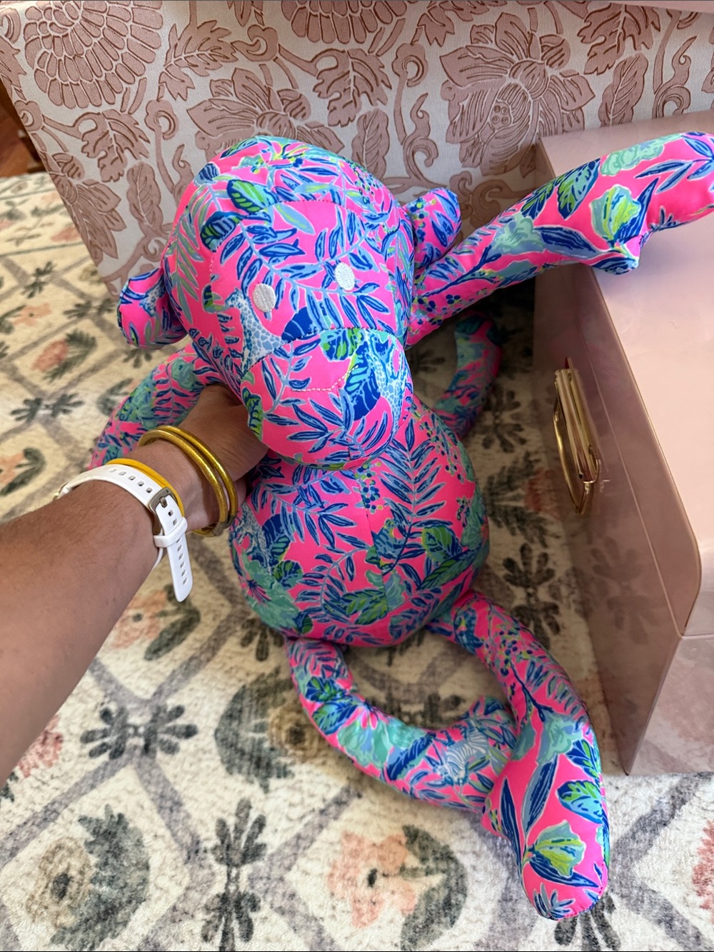 Plush Tropical Floral Pink Monkey Stuffed Toy - Kids Toys Lilly Pulitzer - Picture 2 of 2